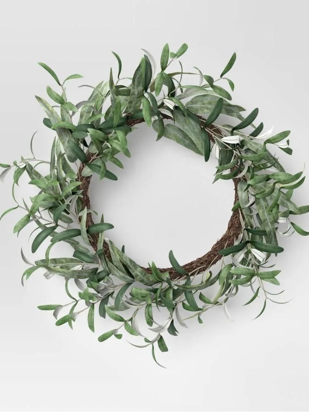 26” Faux Olive Leaf/Eucalyptus Green Wreath - Threshold - Picture 3 of 8